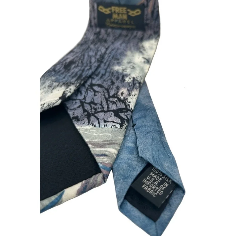 Free Man Apparel Necktie Men's Blue Scenic Church Rock 100% Silk Tie